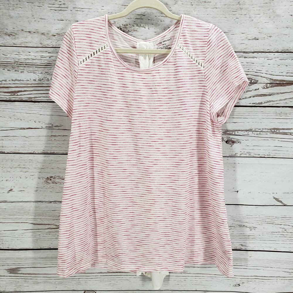 Lane Bryant Women's Knit Striped Lace Up Contrast Top Size 14/16